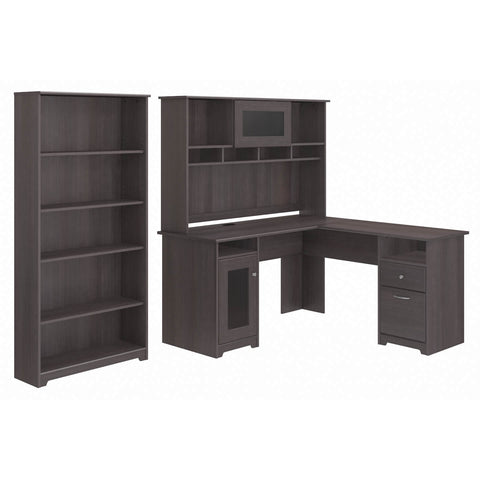 60W L Shaped Computer Desk with Hutch and 5 Shelf Bookcase