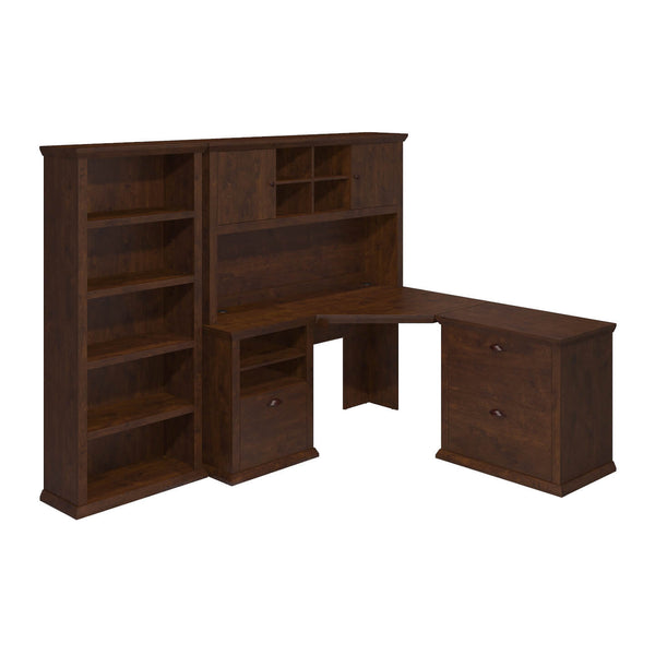 60W Corner Desk with Hutch, Lateral File Cabinet and 5 Shelf Bookcase