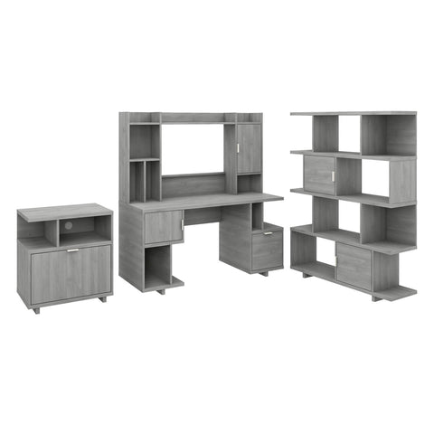 60W Computer Desk with Hutch, Lateral File Cabinet and Bookcase