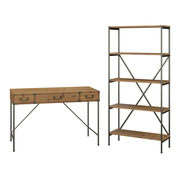 48W Writing Desk with Drawers and 5 Shelf Etagere Bookcase