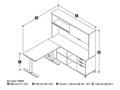 72W L-Shaped Standing Desk with Hutch