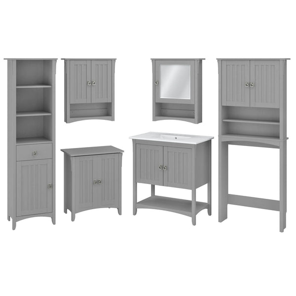 Farmhouse Bathroom Set with 32W Vanity, Medicine Cabinet and Storage