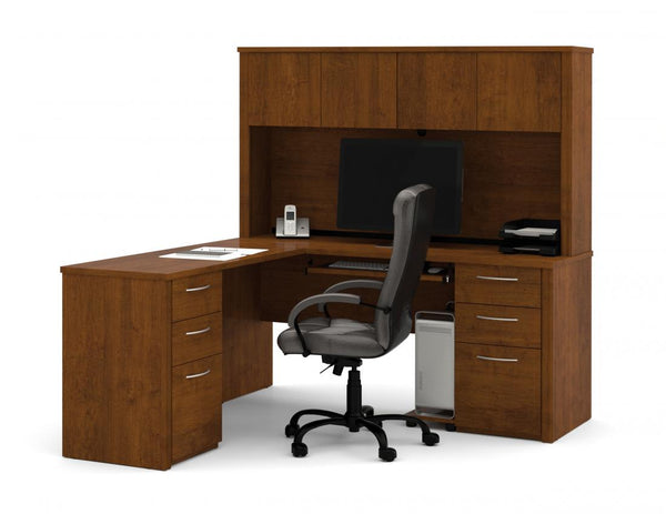 L-Shaped Desk with Two Pedestals and Hutch