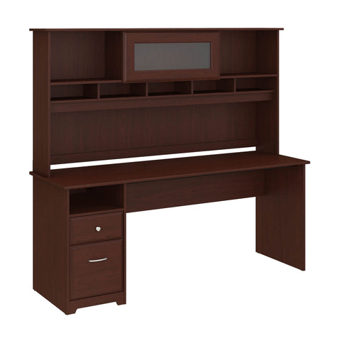 72W Computer Desk with Hutch and Drawers