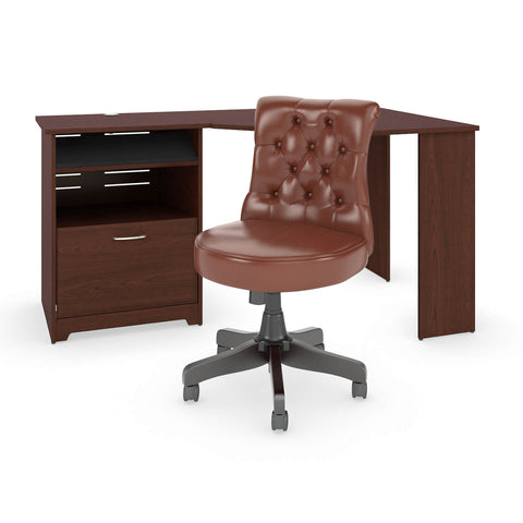 60W Corner Desk with Mid Back Tufted Office Chair