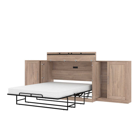 Queen Cabinet Bed with Mattress and Storage Cabinets (139W)