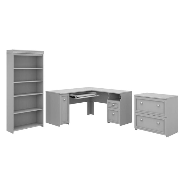 60W L Shaped Desk with Lateral File Cabinet and 5 Shelf Bookcase