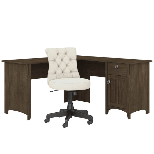 60W L Shaped Desk with Mid Back Tufted Office Chair