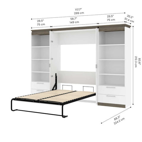 Full Murphy Bed with Shelves and Drawers (120W)