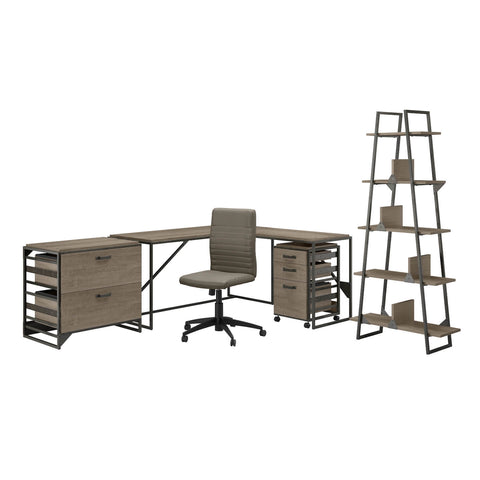 62W L Shaped Industrial Desk and Chair Set with Storage