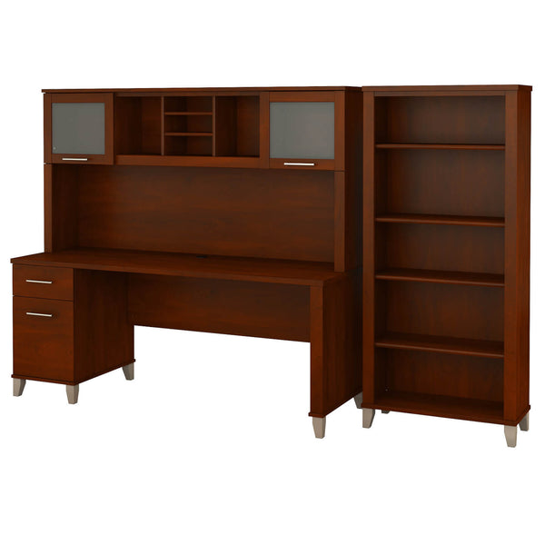 72W Office Desk with Hutch and 5 Shelf Bookcase