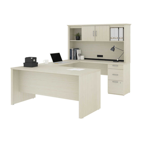 66W U or L-Shaped Executive Office Desk with Pedestal and Hutch