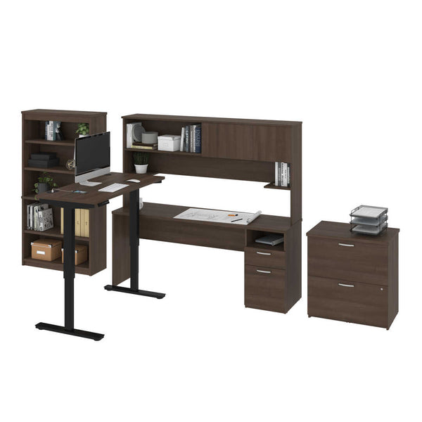 24” x 48” Standing Desk, 1 Credenza with Hutch, 1 Bookcase, and 1 Lateral File Cabinet