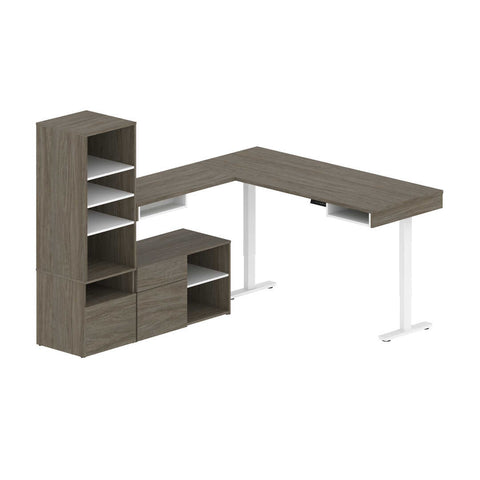 72W L-Shaped Standing Desk with Credenza and Shelving Unit