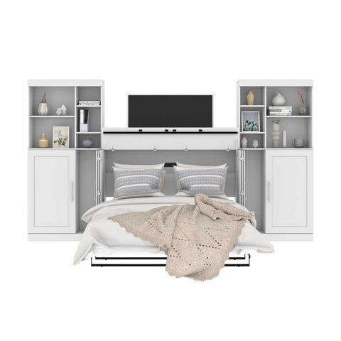 Queen Cabinet Bed with Mattress, two 36″ Storage Units, and 2 Hutches