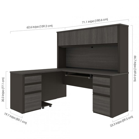 Modern L-Shaped Office Desk with Two Pedestals and Hutch