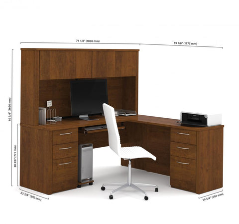 L-Shaped Desk with Hutch and 2 Pedestals