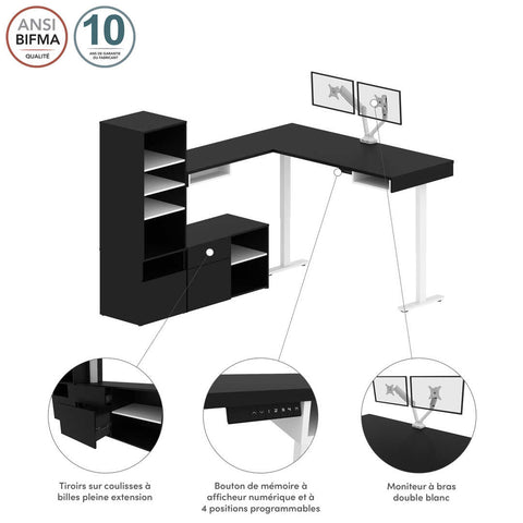 72W L-Shaped Standing Desk with Dual Monitor Arm and Storage