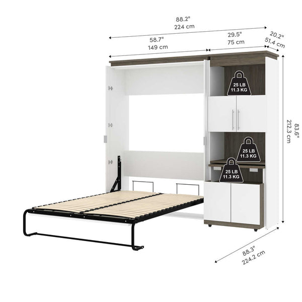 Full Murphy Bed with Storage Cabinet and Fold-Out Desk (91W)