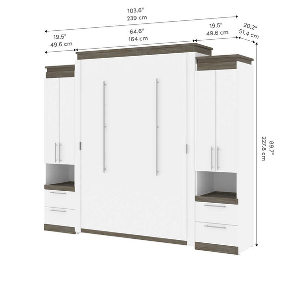 Queen Murphy Bed with Storage Cabinets and Pull-Out Shelves (106W)