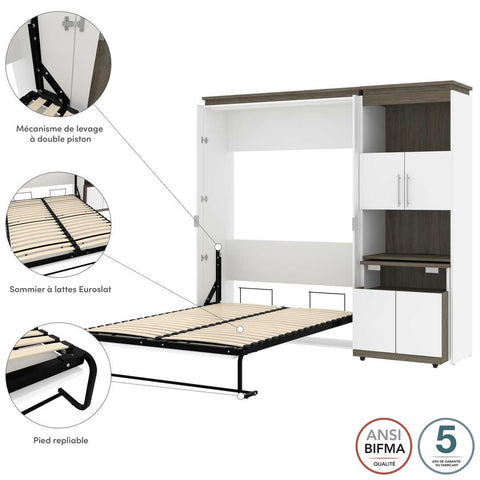 Full Murphy Bed with Storage Cabinet and Fold-Out Desk (91W)