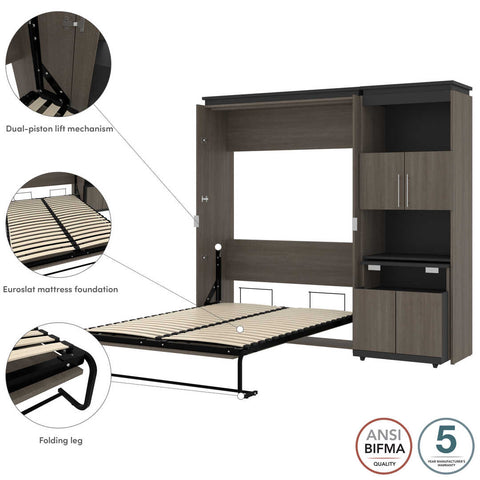 Full Murphy Bed with Storage Cabinet and Fold-Out Desk (91W)