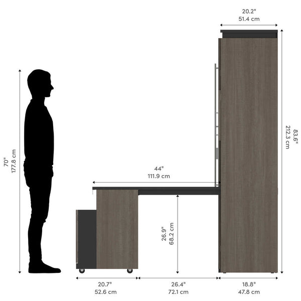 Full Murphy Bed with Shelves and Storage Cabinet with Fold-Out Desk (120W)