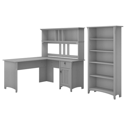 60W L Shaped Desk with Hutch and 5 Shelf Bookcase