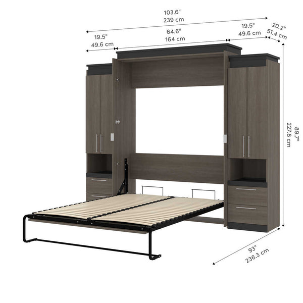 Queen Murphy Bed with Storage Cabinets and Pull-Out Shelves (106W)