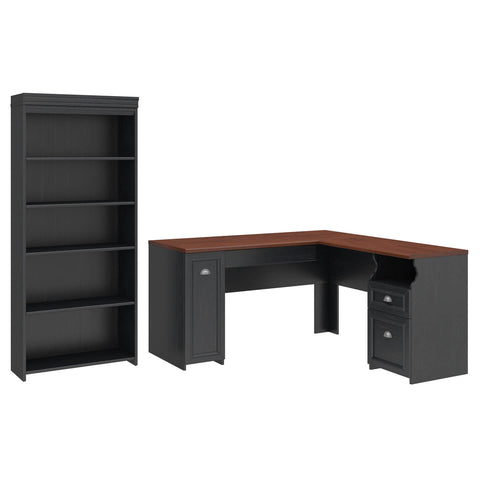 60W L Shaped Desk with 5 Shelf Bookcase