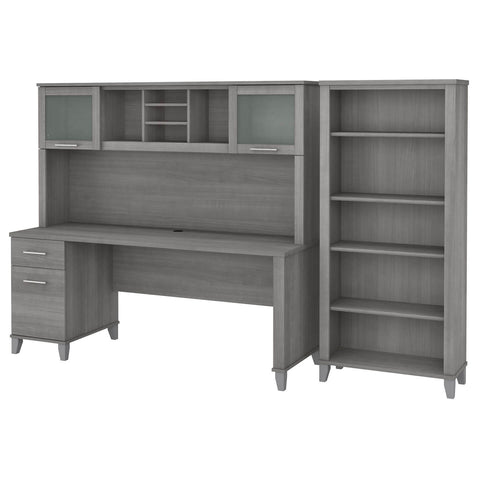 72W Office Desk with Hutch and 5 Shelf Bookcase