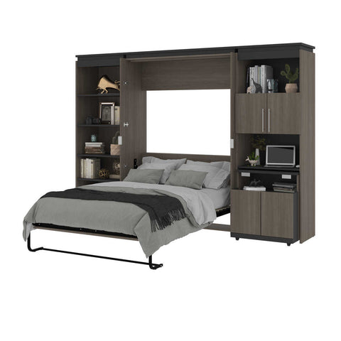 Full Murphy Bed with Shelves and Storage Cabinet with Fold-Out Desk (120W)