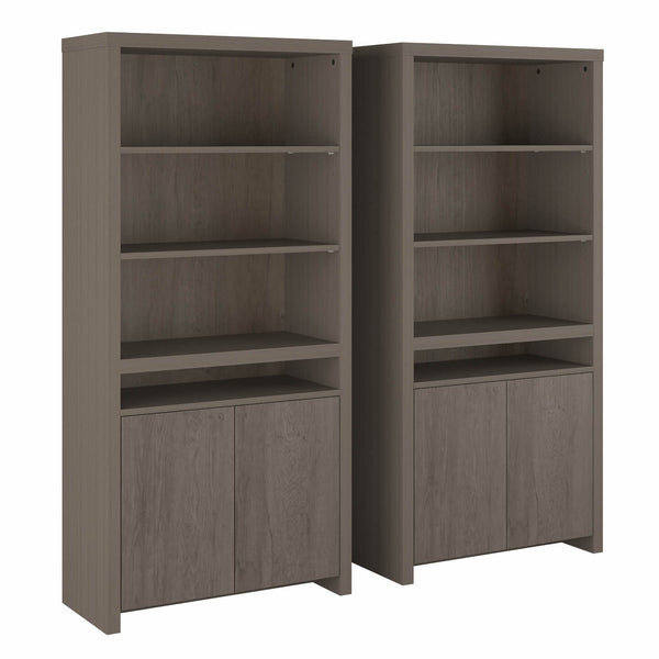 Tall 6 Shelf Bookcase with Doors - Set of 2