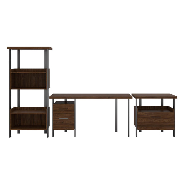 60W Writing Desk with Lateral File Cabinet and 4 Shelf Bookcase