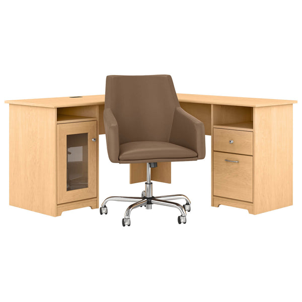 60W L Shaped Computer Desk with Mid Back Leather Box Chair