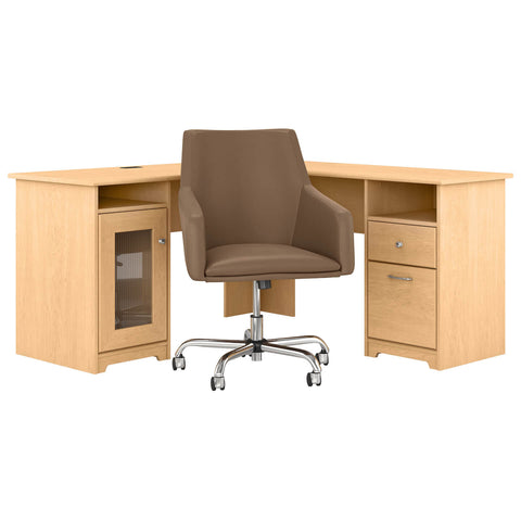 60W L Shaped Computer Desk with Mid Back Leather Box Chair