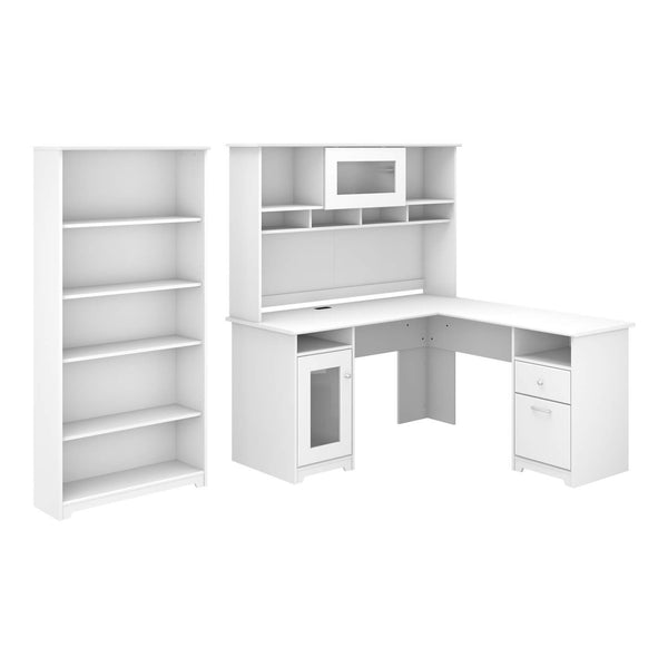 60W L Shaped Computer Desk with Hutch and 5 Shelf Bookcase