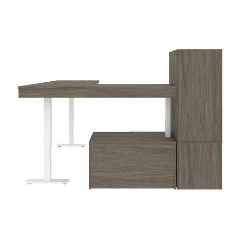 72W L-Shaped Standing Desk with Credenza and Shelving Unit