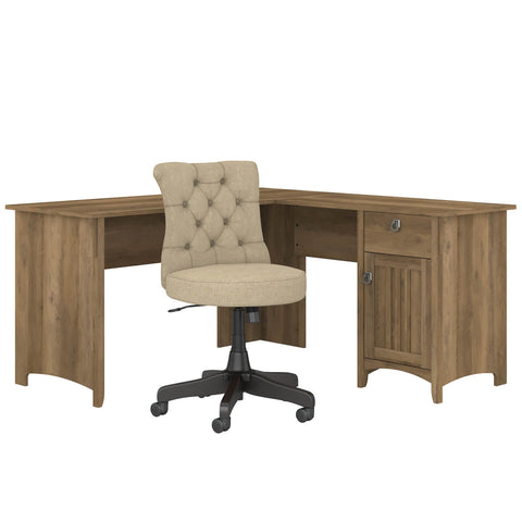 60W L Shaped Desk with Mid Back Tufted Office Chair