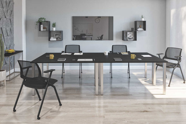 Four 60W x 30D Table Desks with Square Metal Legs