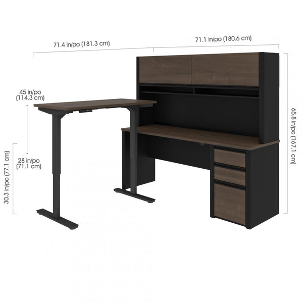 72W L-Shaped Standing Desk with Pedestal and Hutch