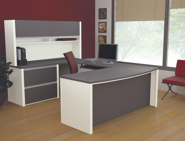 72W U-Shaped Executive Desk with Lateral File Cabinet and Hutch