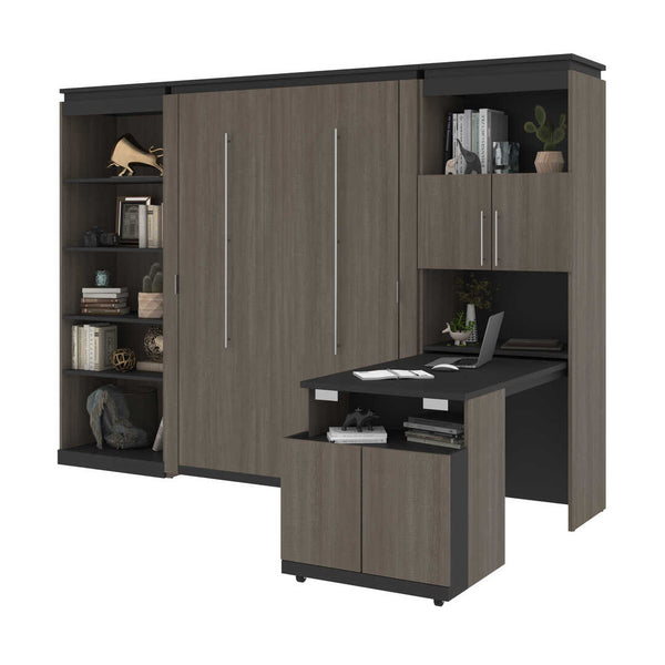 Full Murphy Bed with Shelves and Storage Cabinet with Fold-Out Desk (120W)