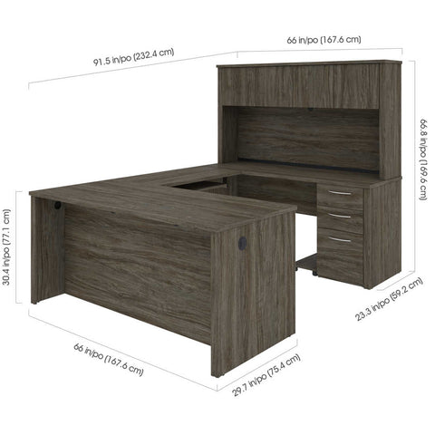 66W U-Shaped Executive Desk with Pedestal and Hutch