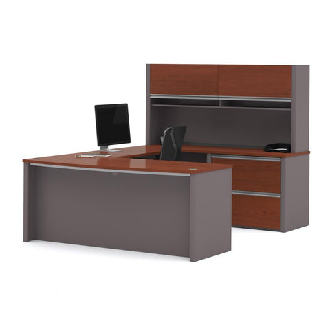 72W U-Shaped Executive Desk with Lateral File Cabinet and Hutch