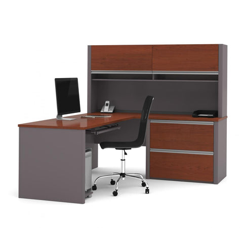 72W L-Shaped Desk with Hutch and Lateral File Cabinet