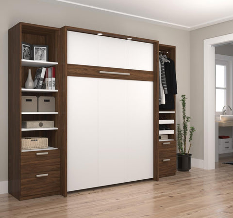 Full Murphy Bed and 2 Narrow Closet Organizers with Drawers (99W)