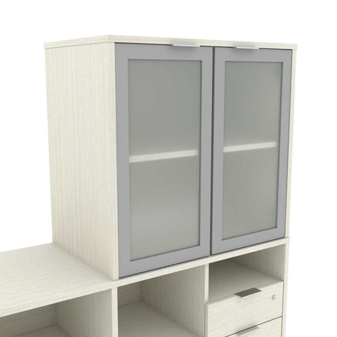 72W U-Shaped Executive Desk with Frosted Glass Doors Hutch