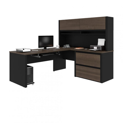 L-Shaped Desk with Lateral File Cabinet and Hutch