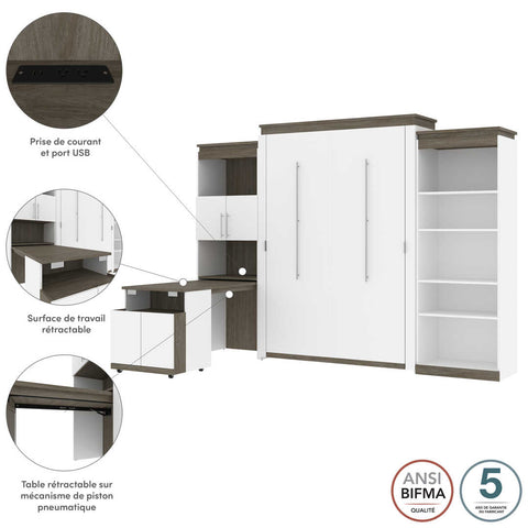 Queen Murphy Bed with Shelves and Storage Cabinet with Fold-Out Desk (126W)